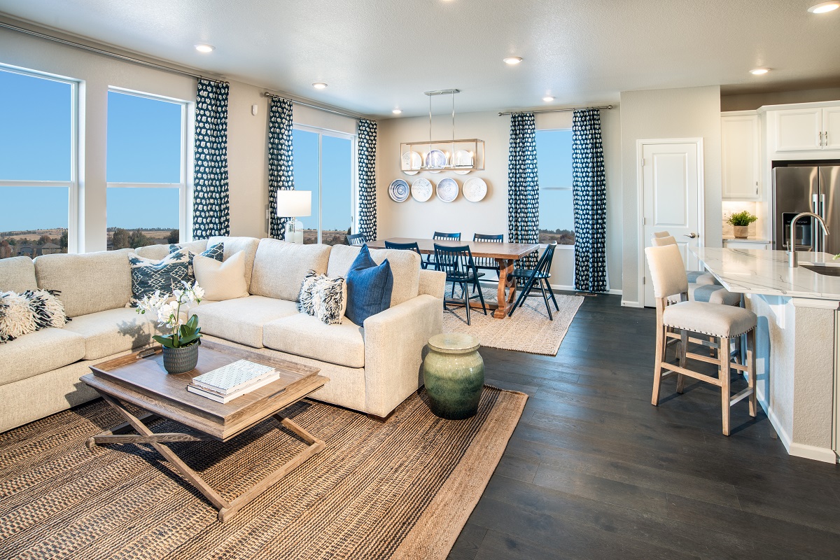 KB model home great room in Parker, CO