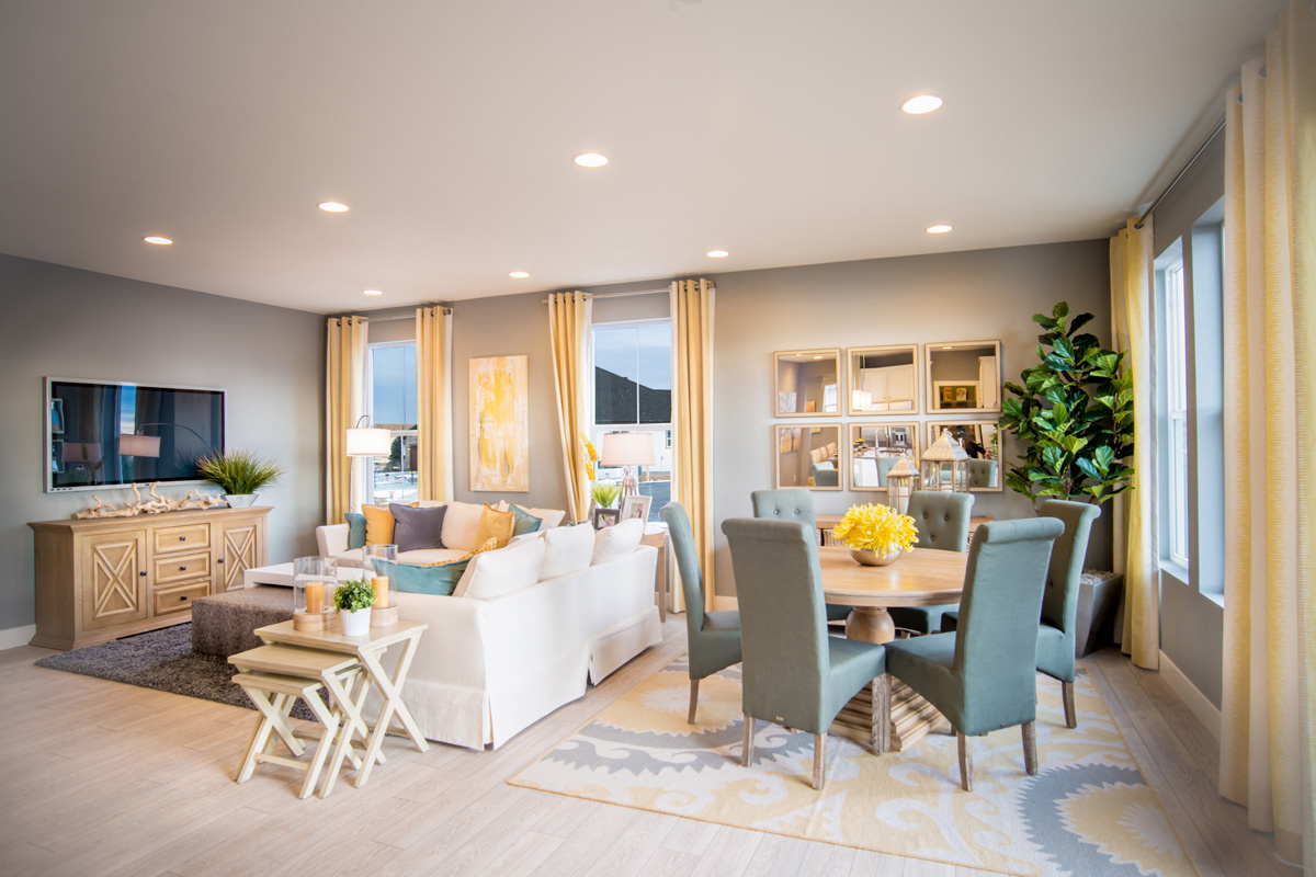 KB model home great room in Thornton, CO