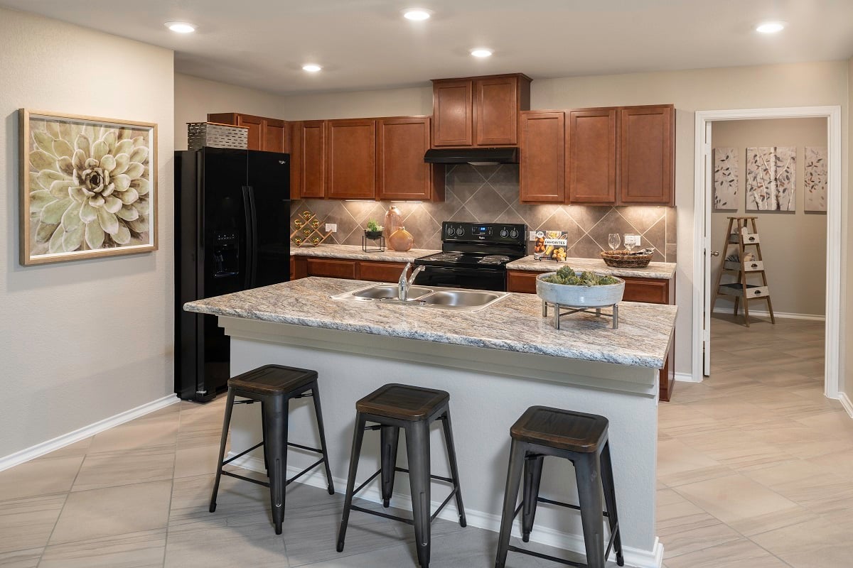 KB model home kitchen in Elgin, TX