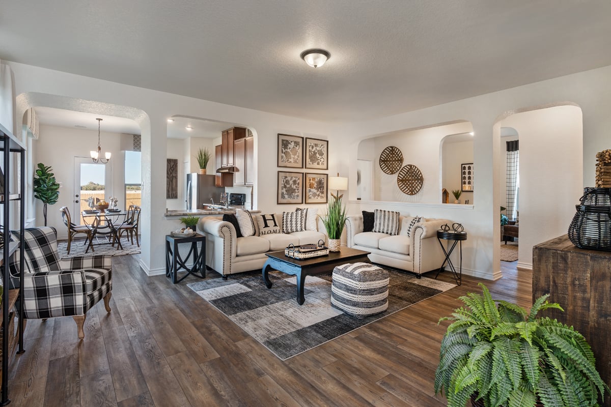KB model home great room in Seguin, TX